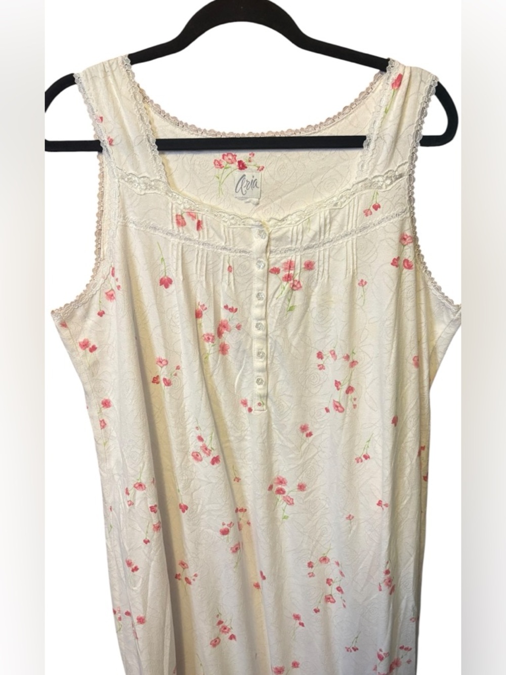 Romantic Floral Nightgown Dress Cottagecore Lace Midi Cream Pink Large - Picture 3 of 6